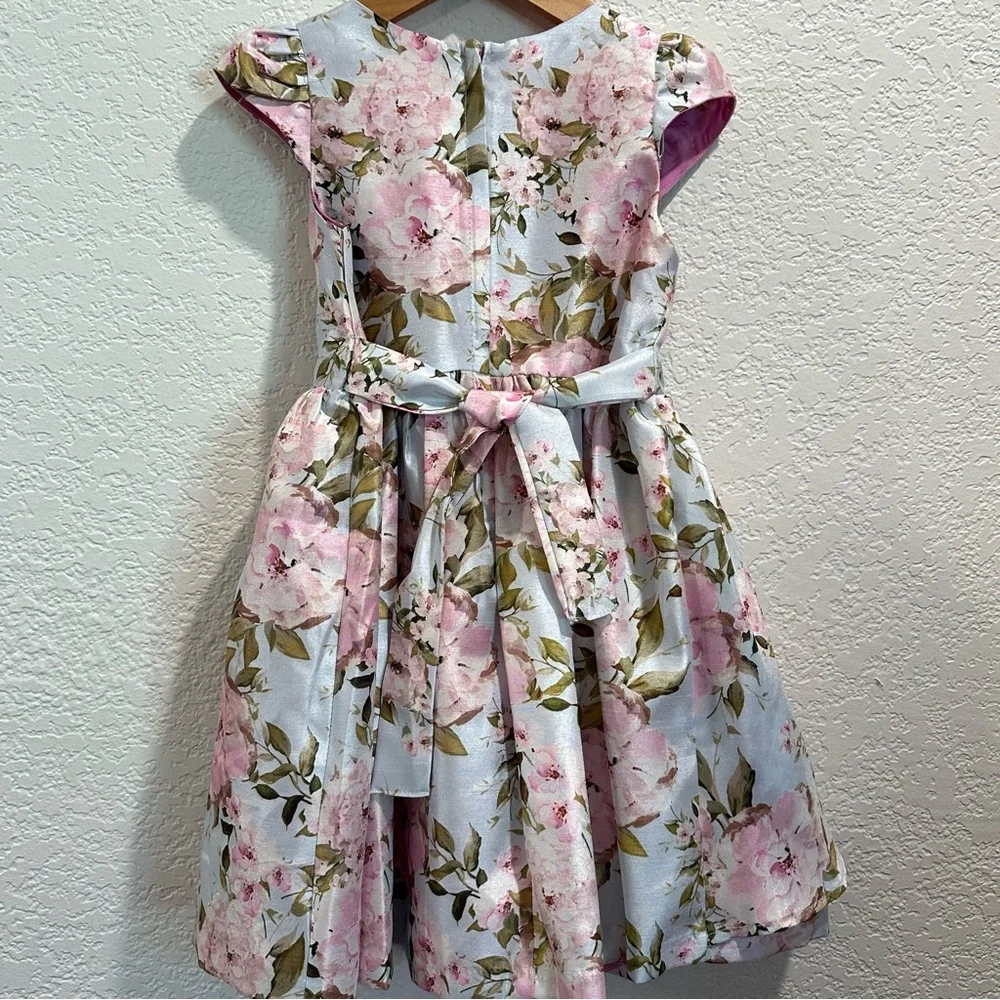 Bonnie Jean‎ Ruffled Pink Lt Blue Floral Layered Party Dress Lined Bright Pink